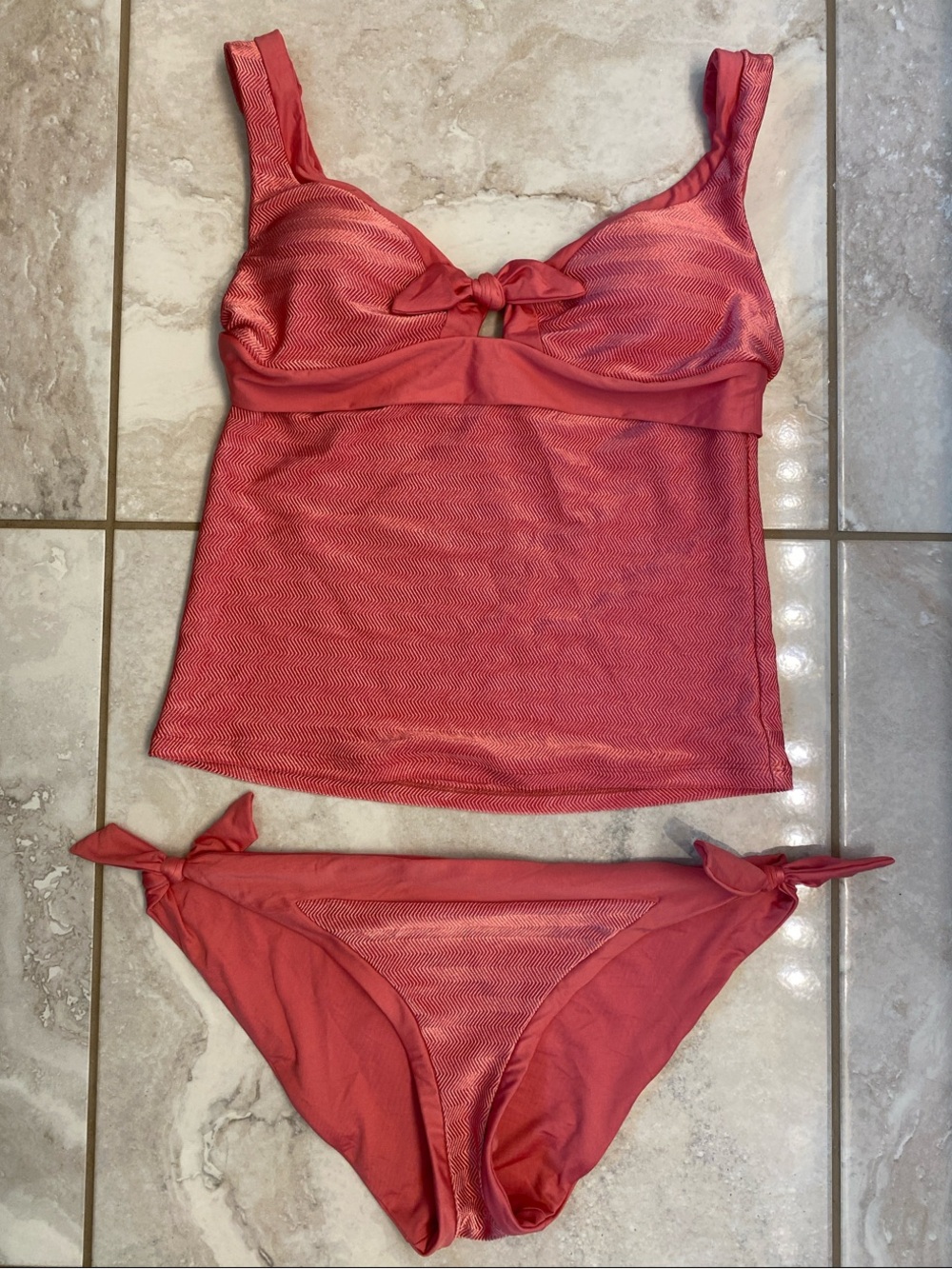BECCA Coral Pink Tankini and Tie-Side Bikini Bottoms
